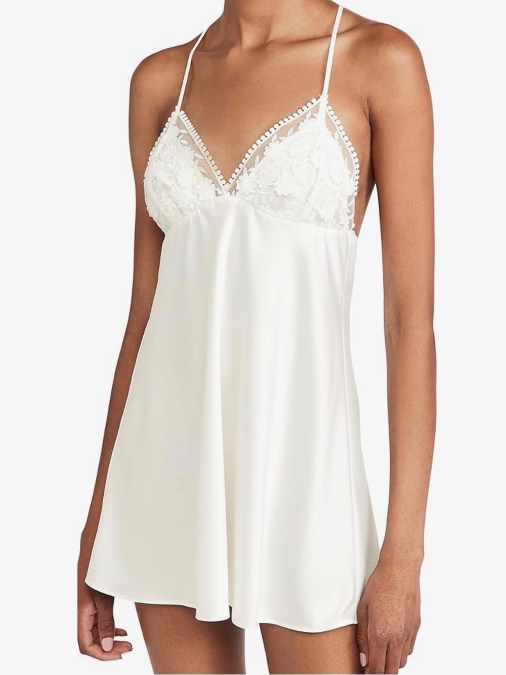 Lace-Trim White Satin Slip Dress - Women's Intimates